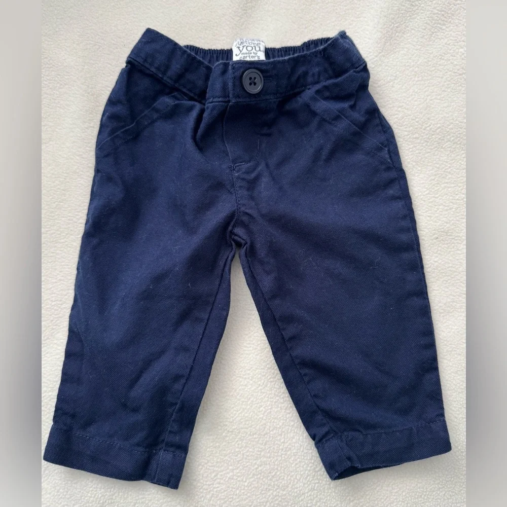Carter's Baby Boy 3M Green Gingham Dress Shirt Navy Pants Bow Tie 3 Piece Set